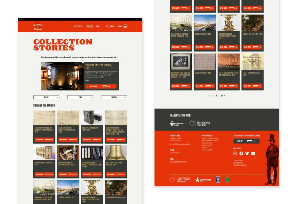 2 desktop  mock ups side by side showing the collection archive and a single archive
